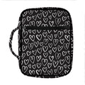 Cute Black And White Heart Pattern Print Front Pocket Bible Bag