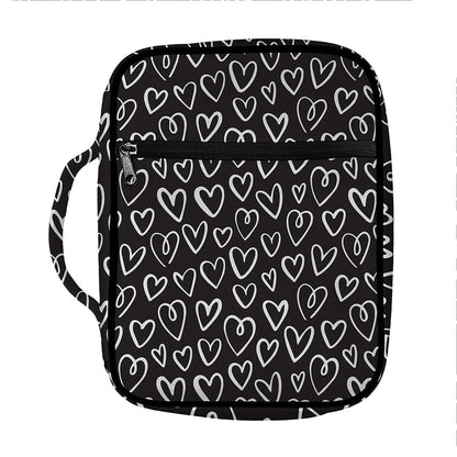 Cute Black And White Heart Pattern Print Front Pocket Bible Bag