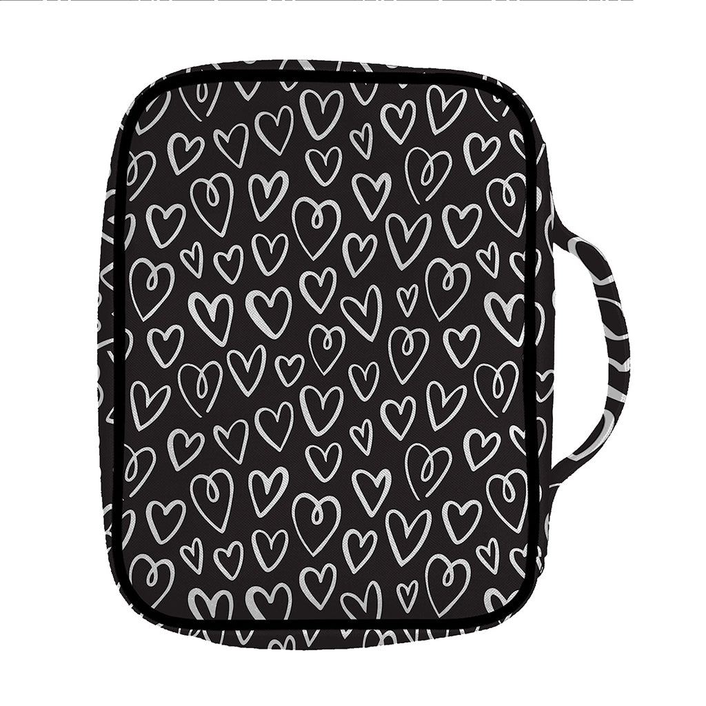 Cute Black And White Heart Pattern Print Front Pocket Bible Bag