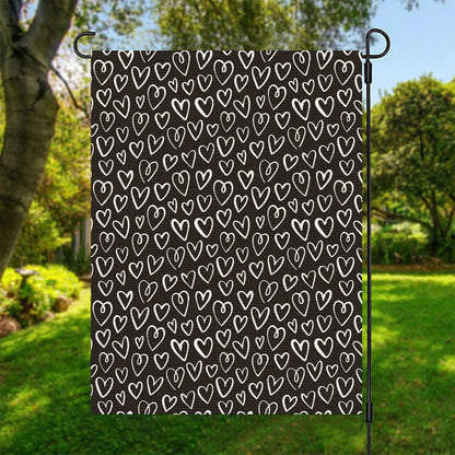 Cute Black And White Heart Pattern Print Garden Flag