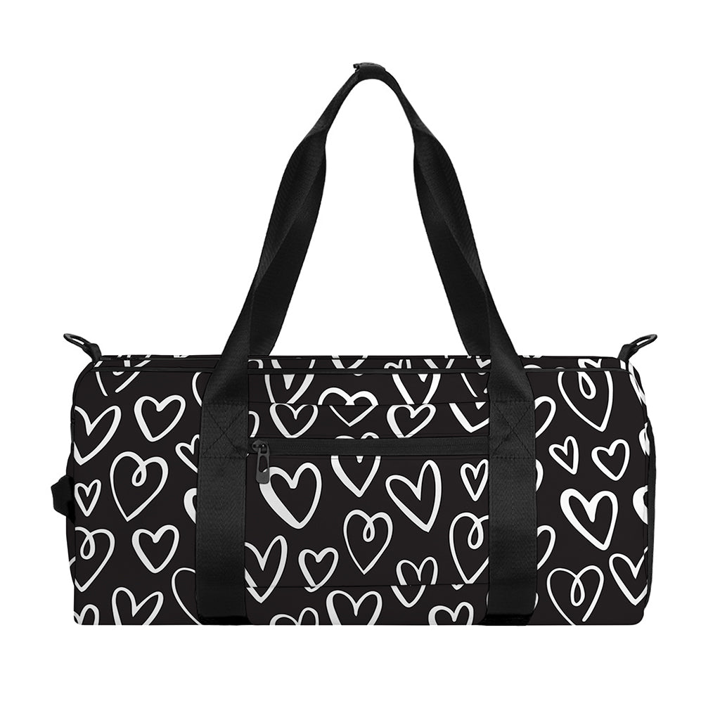 Cute Black And White Heart Pattern Print Gym Bag