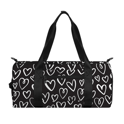Cute Black And White Heart Pattern Print Gym Bag