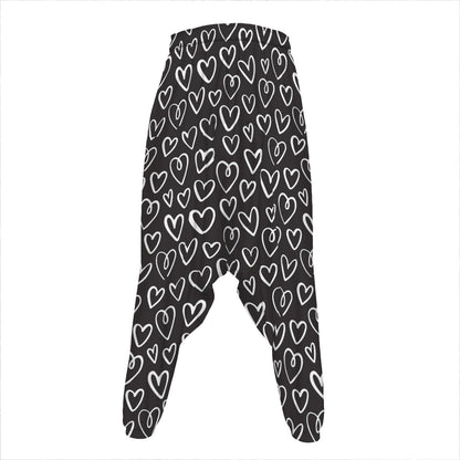 Cute Black And White Heart Pattern Print Hammer Pants
