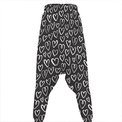 Cute Black And White Heart Pattern Print Hammer Pants