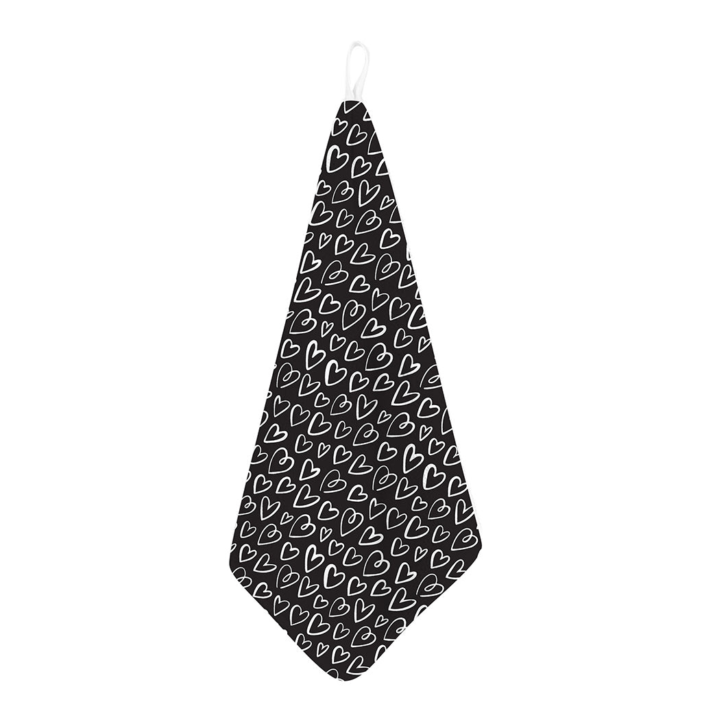 Cute Black And White Heart Pattern Print Hand Towel