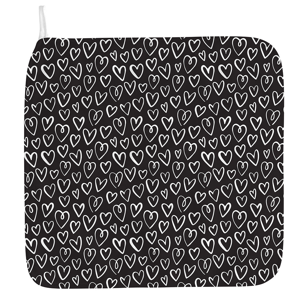 Cute Black And White Heart Pattern Print Hand Towel