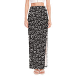 Cute Black And White Heart Pattern Print High Slit Maxi Skirt