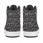 Cute Black And White Heart Pattern Print High Top Leather Sneakers