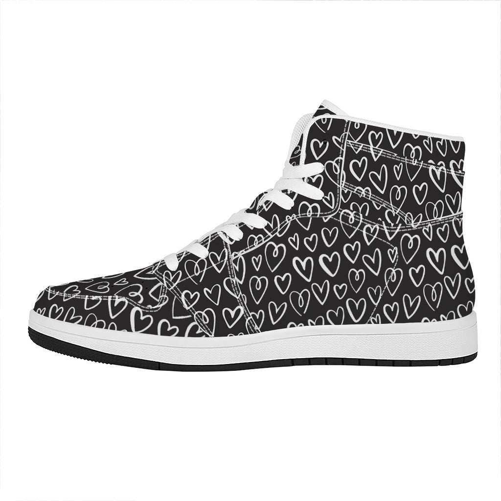 Cute Black And White Heart Pattern Print High Top Leather Sneakers