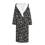 Cute Black And White Heart Pattern Print Hooded Bathrobe