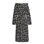 Cute Black And White Heart Pattern Print Hooded Bathrobe