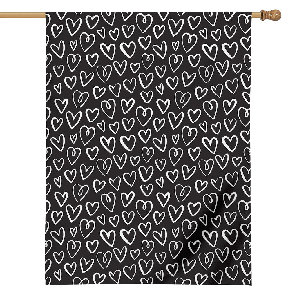 Cute Black And White Heart Pattern Print House Flag