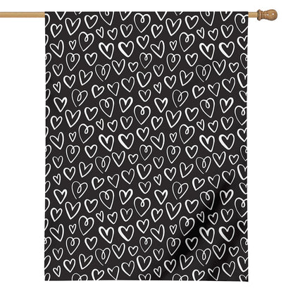Cute Black And White Heart Pattern Print House Flag