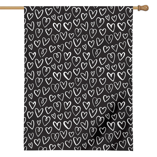 Cute Black And White Heart Pattern Print House Flag