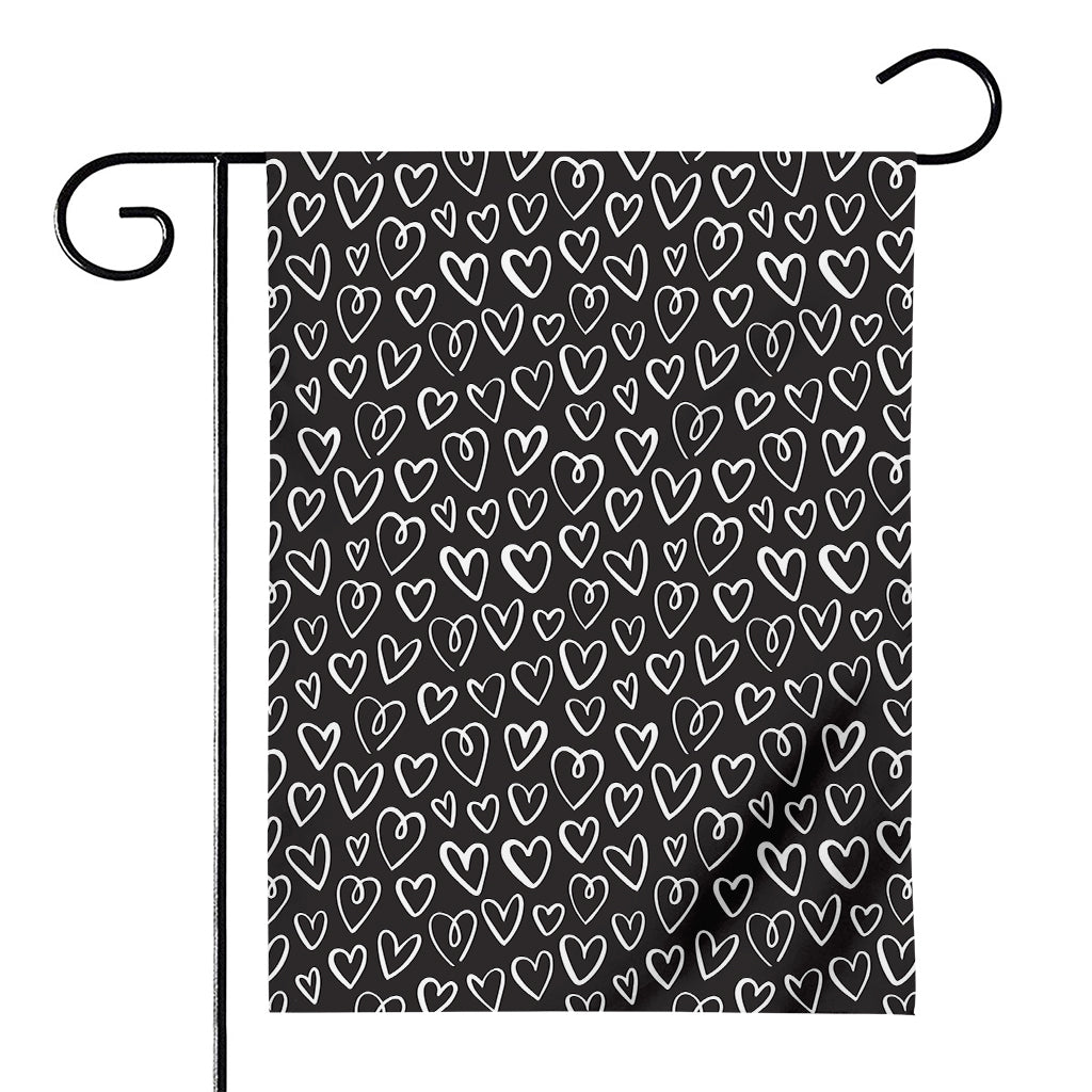 Cute Black And White Heart Pattern Print House Flag
