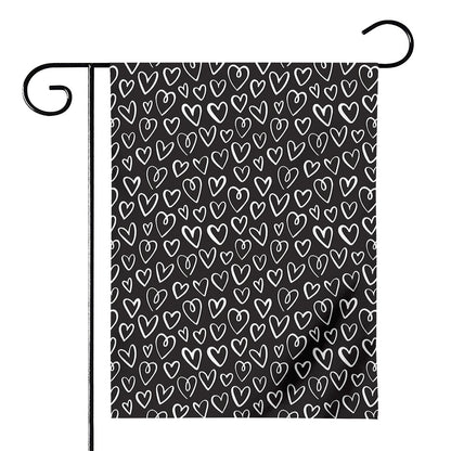 Cute Black And White Heart Pattern Print House Flag