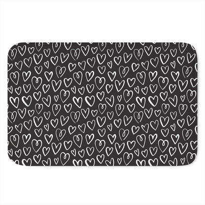 Cute Black And White Heart Pattern Print Indoor Door Mat