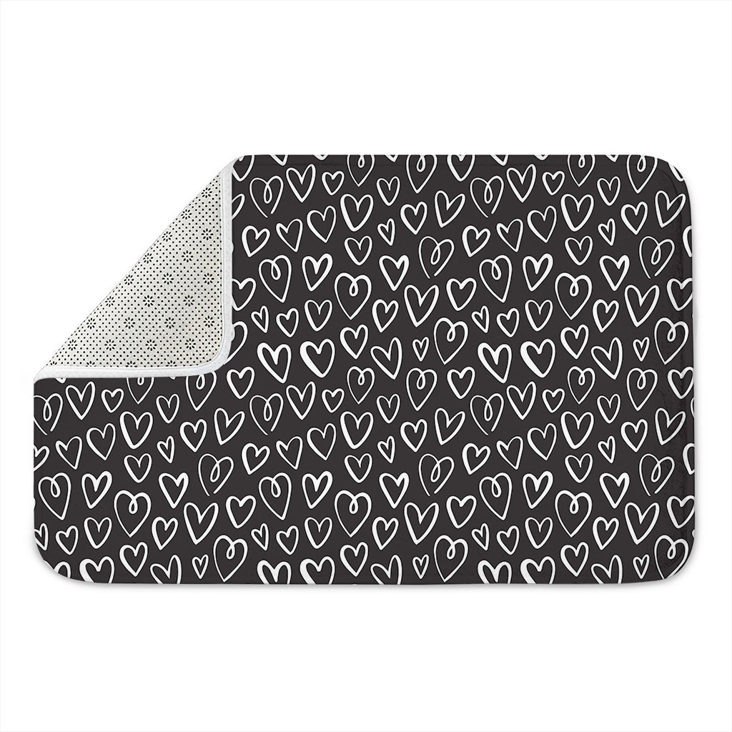 Cute Black And White Heart Pattern Print Indoor Door Mat