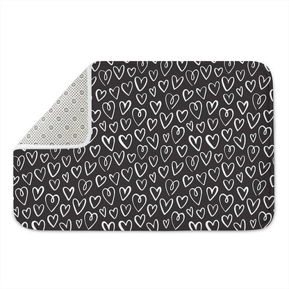 Cute Black And White Heart Pattern Print Indoor Door Mat