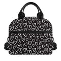 Cute Black And White Heart Pattern Print Insulated Lunch Bag