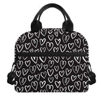 Cute Black And White Heart Pattern Print Insulated Lunch Bag