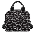 Cute Black And White Heart Pattern Print Insulated Lunch Bag