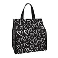 Cute Black And White Heart Pattern Print Insulated Lunch Tote