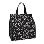 Cute Black And White Heart Pattern Print Insulated Lunch Tote