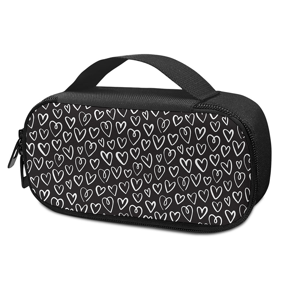 Cute Black And White Heart Pattern Print Insulin Cooler Travel Case