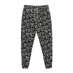 Cute Black And White Heart Pattern Print Jogger Pants
