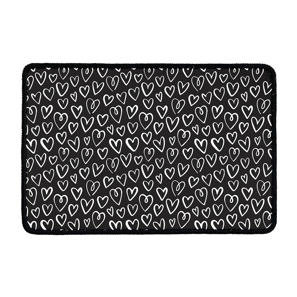 Cute Black And White Heart Pattern Print Kitchen Mat