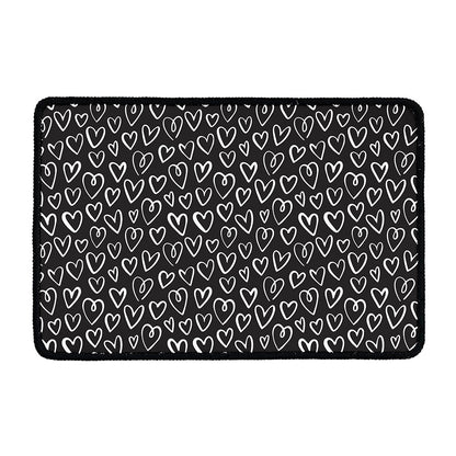 Cute Black And White Heart Pattern Print Kitchen Mat