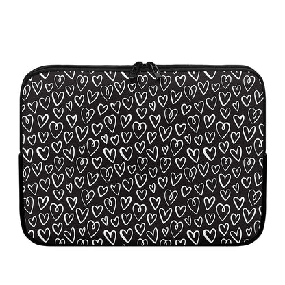 Cute Black And White Heart Pattern Print Laptop Sleeve