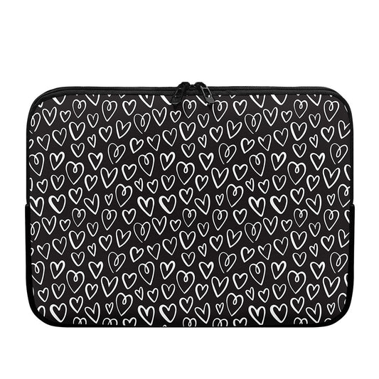 Cute Black And White Heart Pattern Print Laptop Sleeve