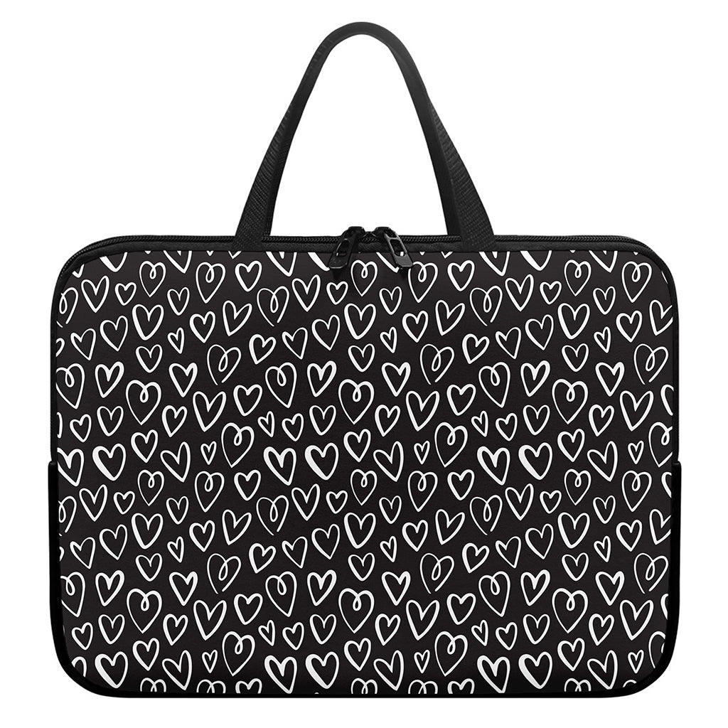 Cute Black And White Heart Pattern Print Laptop Sleeve With Handle