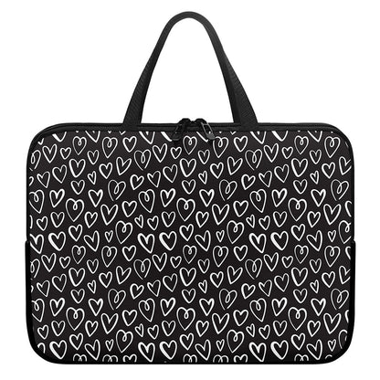 Cute Black And White Heart Pattern Print Laptop Sleeve With Handle