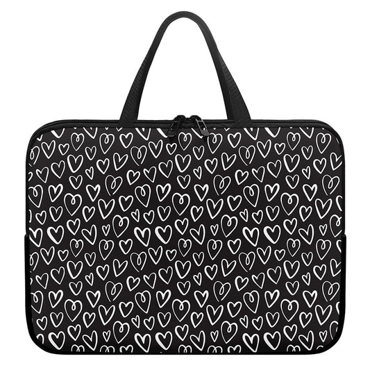 Cute Black And White Heart Pattern Print Laptop Sleeve With Handle