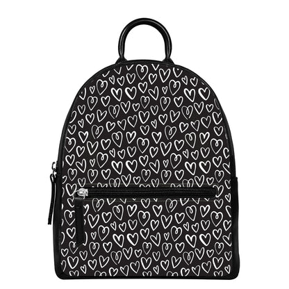 Cute Black And White Heart Pattern Print Leather Backpack