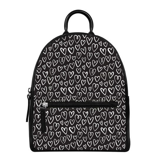 Cute Black And White Heart Pattern Print Leather Backpack
