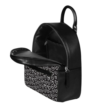 Cute Black And White Heart Pattern Print Leather Backpack