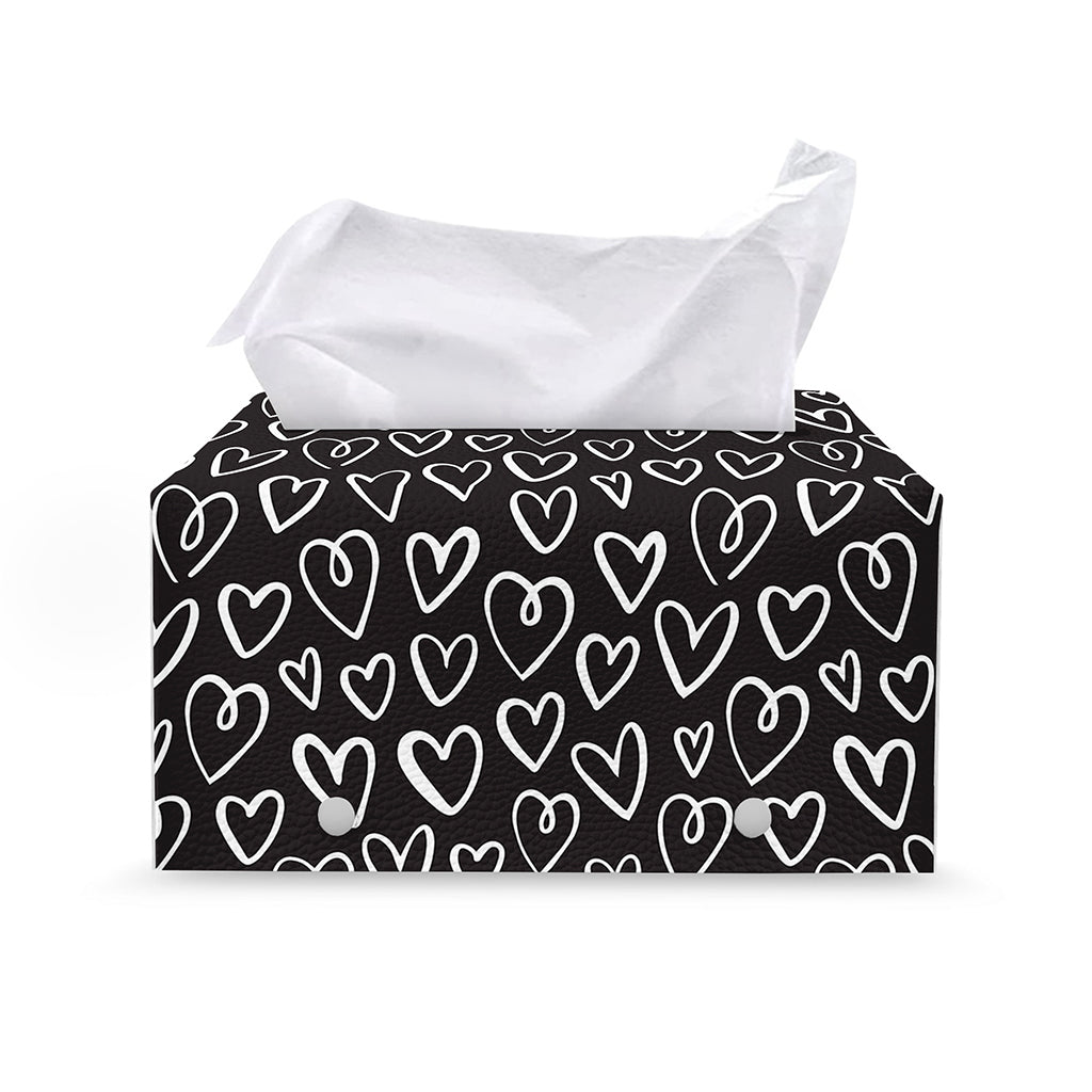 Cute Black And White Heart Pattern Print Leather Tissue Box Cover