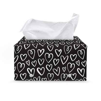 Cute Black And White Heart Pattern Print Leather Tissue Box Cover