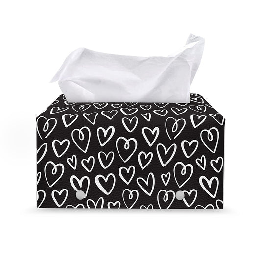Cute Black And White Heart Pattern Print Leather Tissue Box Cover