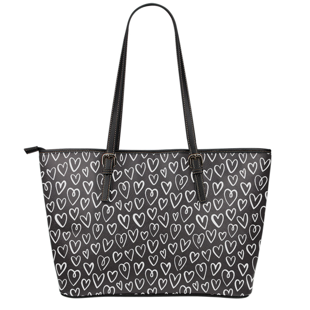 Cute Black And White Heart Pattern Print Leather Tote Bag