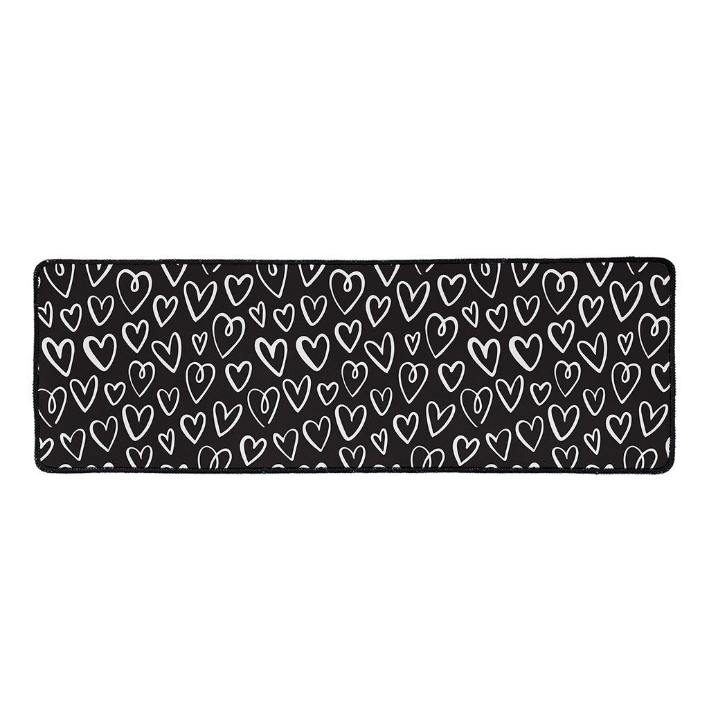 Cute Black And White Heart Pattern Print Long Kitchen Mat