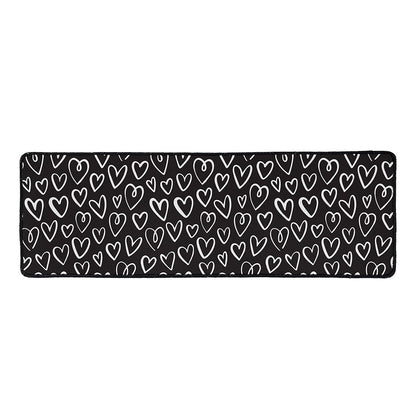 Cute Black And White Heart Pattern Print Long Kitchen Mat