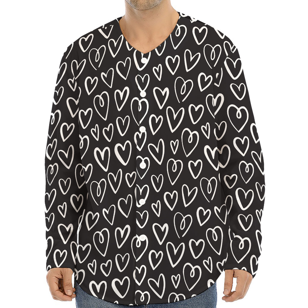 Cute Black And White Heart Pattern Print Long Sleeve Baseball Jersey