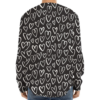 Cute Black And White Heart Pattern Print Long Sleeve Baseball Jersey