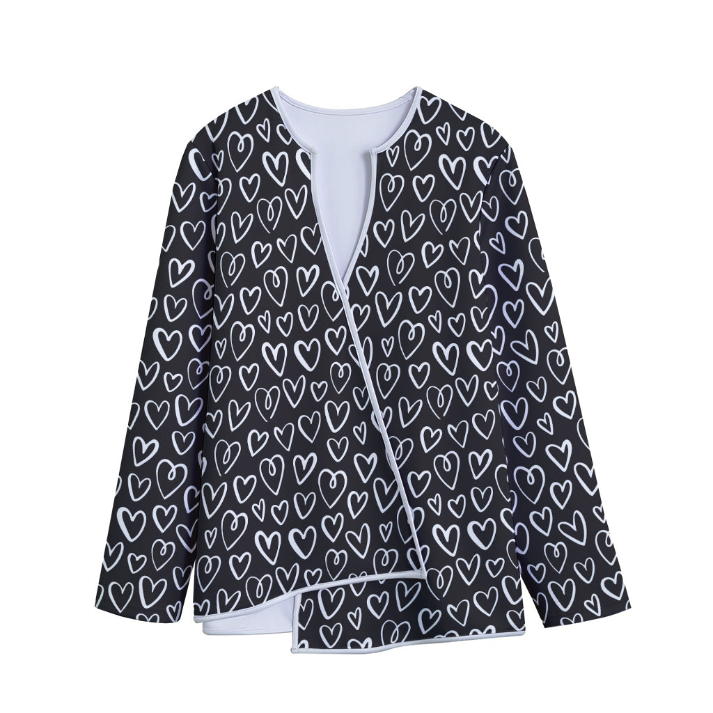 Cute Black And White Heart Pattern Print Long Sleeve Short Coat