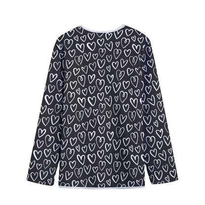 Cute Black And White Heart Pattern Print Long Sleeve Short Coat